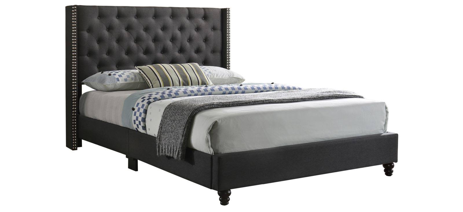 King Upholstered Bed, Ash Black V921335