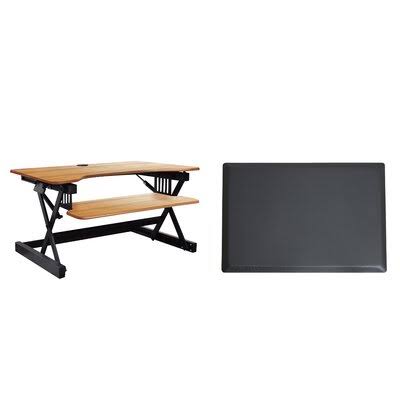 Teak/Black Height Adjustable Standing Desk Converter Q712