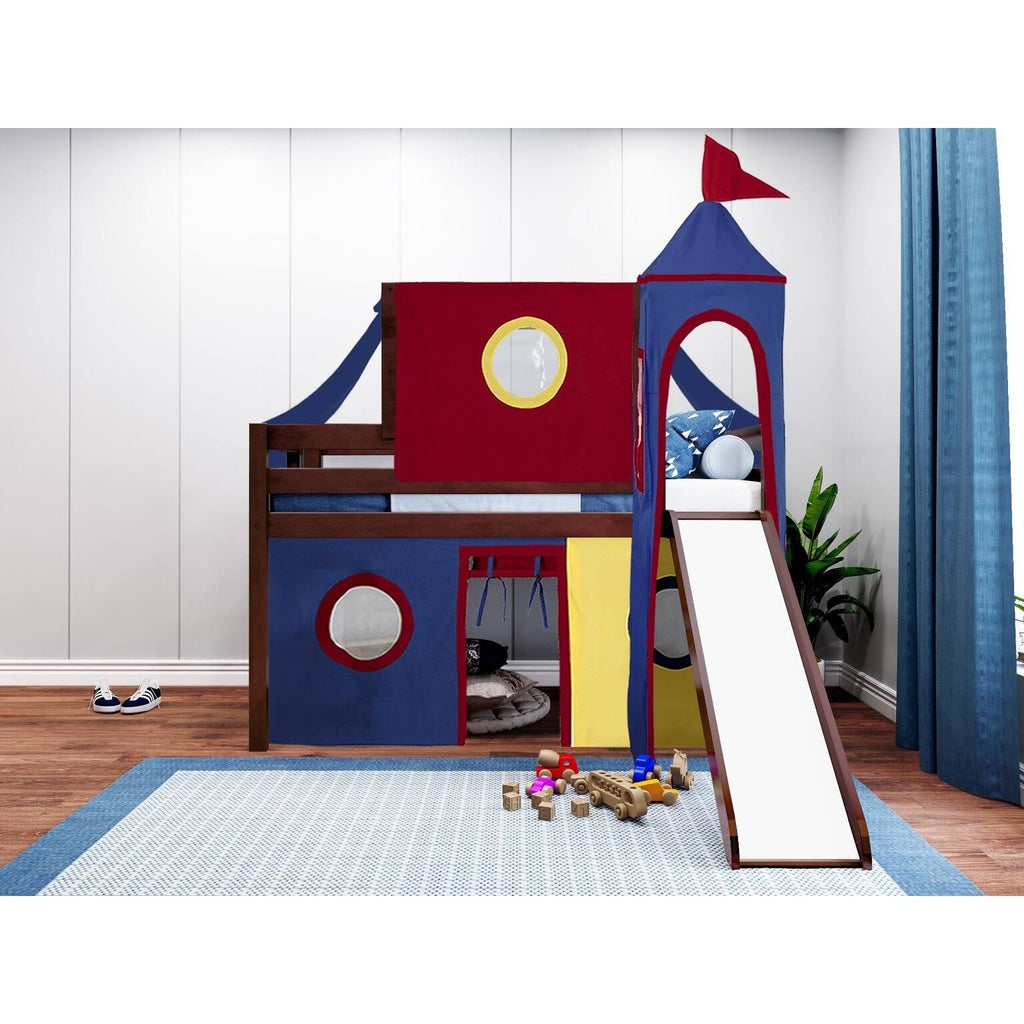 Gray Low Loft Twin Bed with Slide and Tower X9743