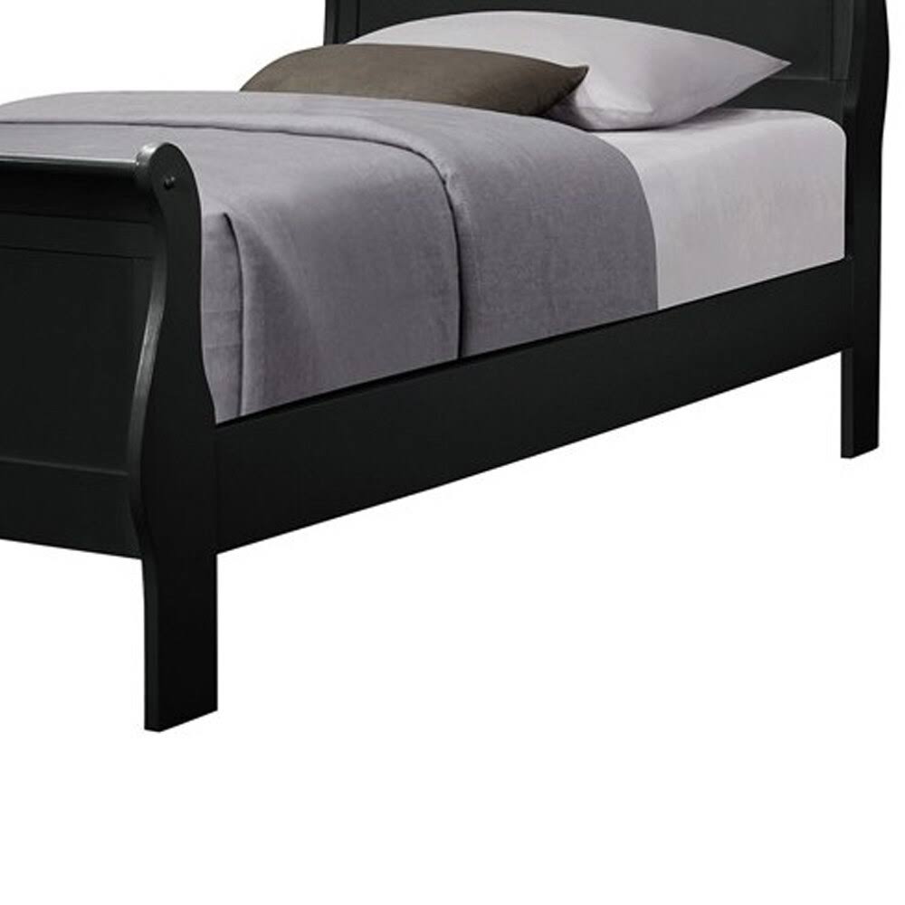 Black Wooden Twin Bed with Sleigh Paneled Headboard N79491