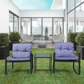 Black Wicker 3-Piece Rocking Chair Set with Glass Table U124355