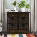 Rustic Storage Cabinet with 2-Drawers and 4 Fabric Basket Dark Brown I811