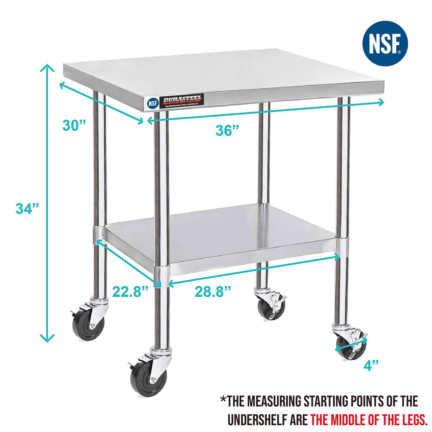 Stainless Steel 30 x 36 Inch Metal Workbench Cart with Caster Wheel K6671