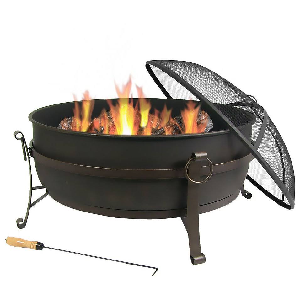 Steel Cauldron Fire Pit with Spark Screen, 34-Inch D73683