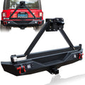 Textured Black Rear Bumper with Tire Bracket, LED Light, D-Ring, Rear Camera Mounting Holes M532