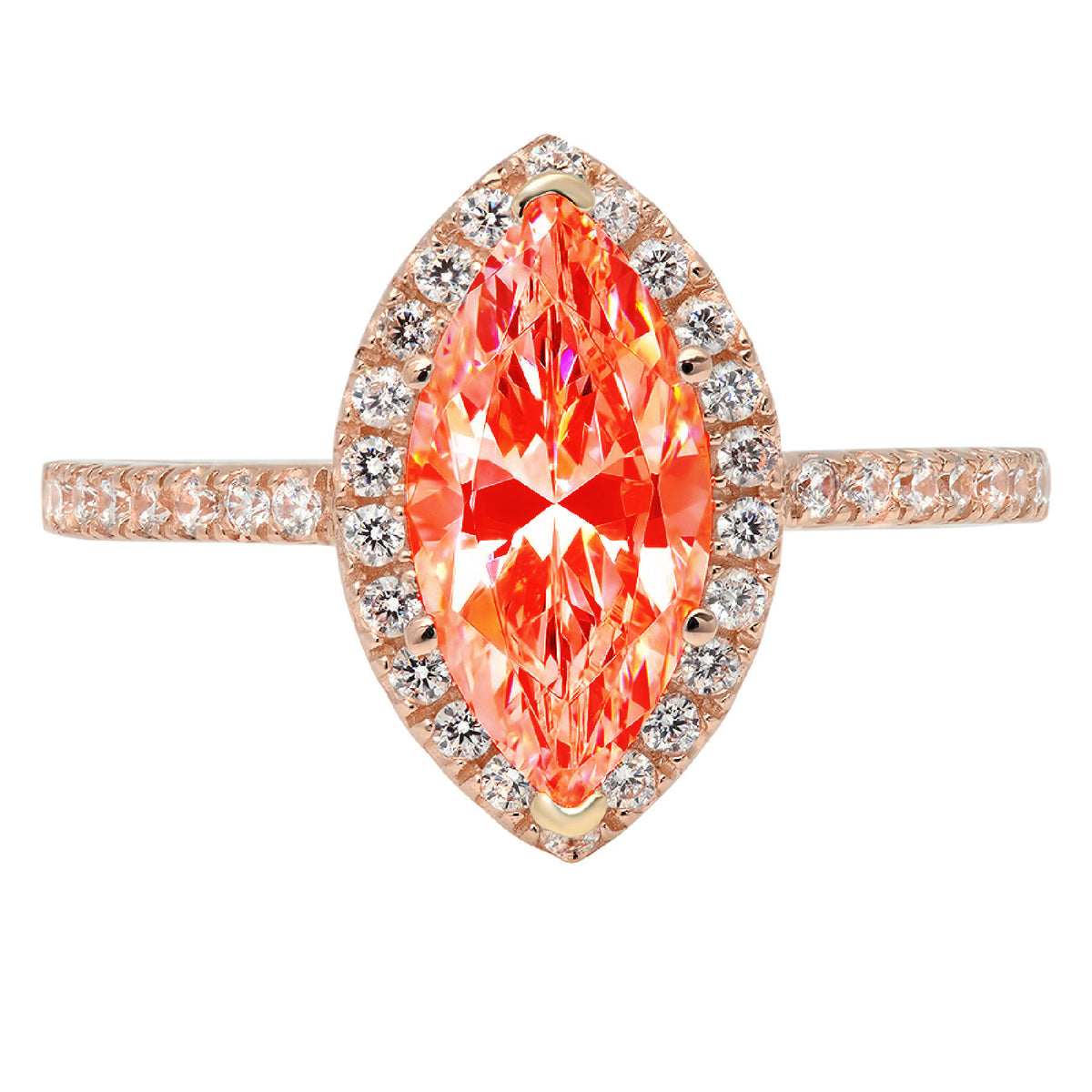 2.38ct Marquise Cut Red Simulated Diamond 18k Pink Rose Gold Halo Ring Size 10.25 W22589
