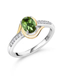 10K Yellow Gold and 925 Sterling Silver Green Tourmaline and White Lab Grown Diamond Engagement Ring V80213