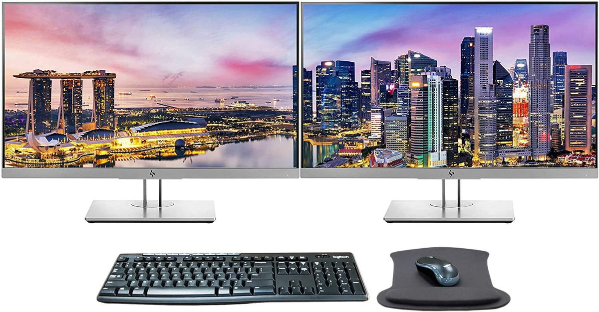 24 Inch Full HD IPS LED-Backlit LCD Monitor 2-Pack Bundle with Wireless Keyboard and Mouse Combo D405849