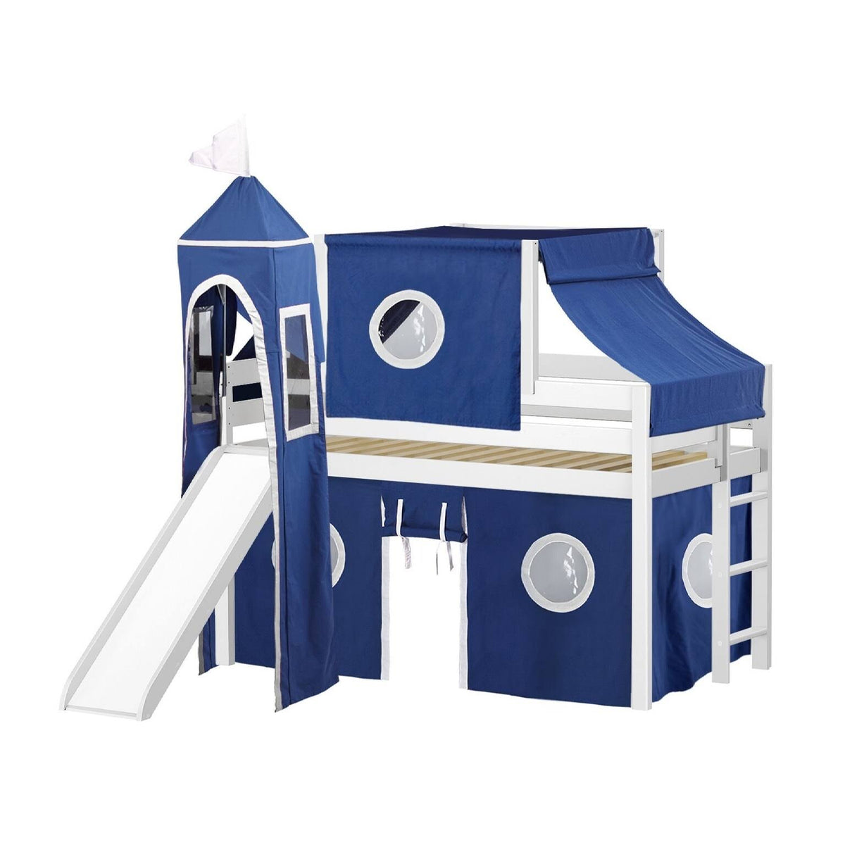 Gray Low Loft Twin Bed with Slide and Tower X9743