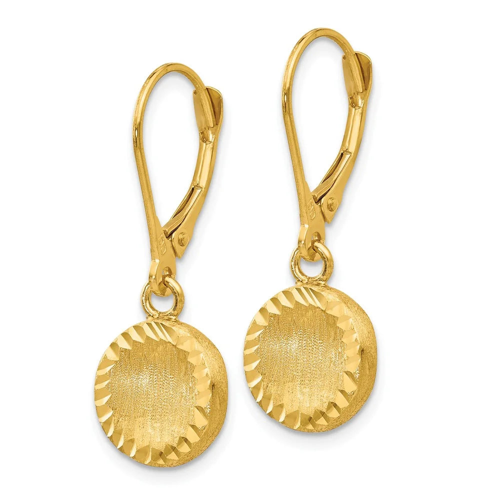 14kt Yellow Gold Diamond-cut Circle Leverback Earrings S42208