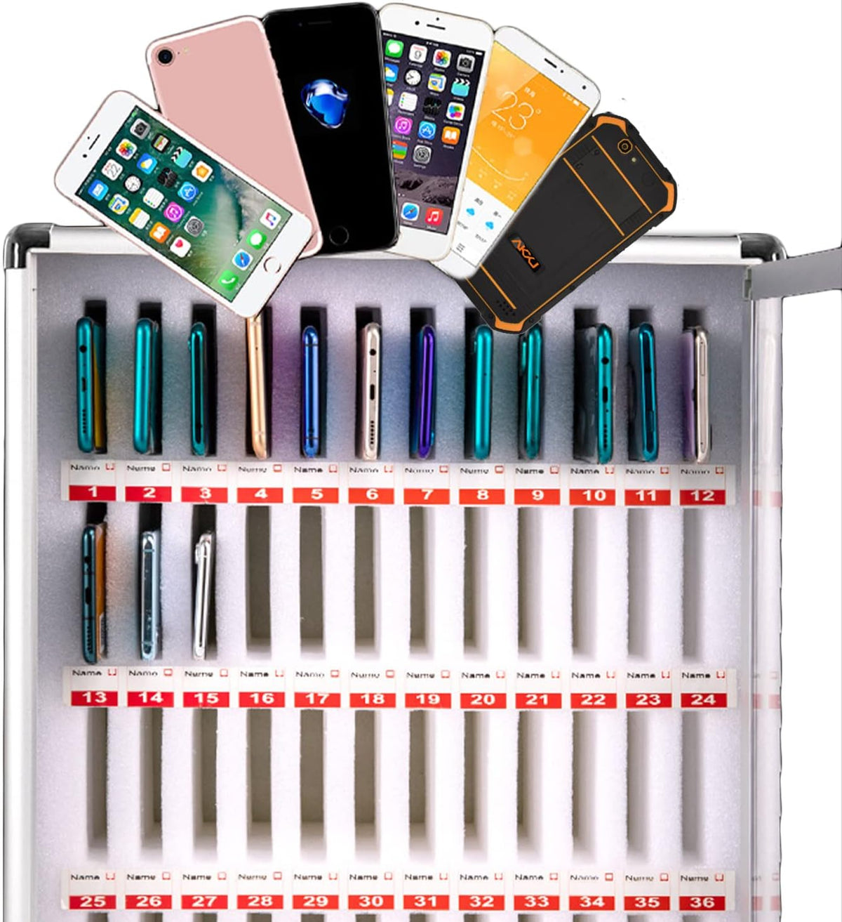60 Slots Aluminum Alloy Cell Phones Storage Cabinet with Lock E596765