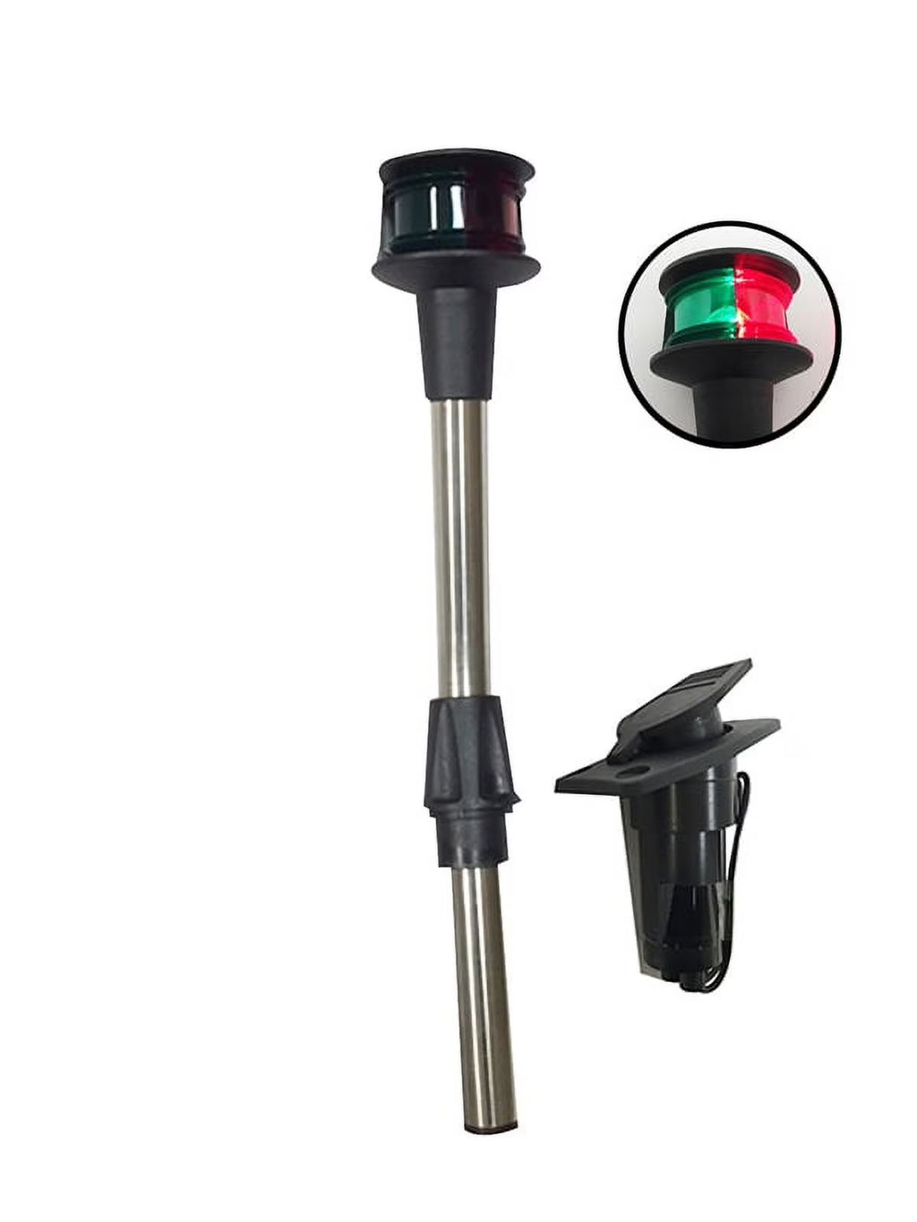 Red Green Angled Pole Bow Light with 2-Prong Pole Base H1557