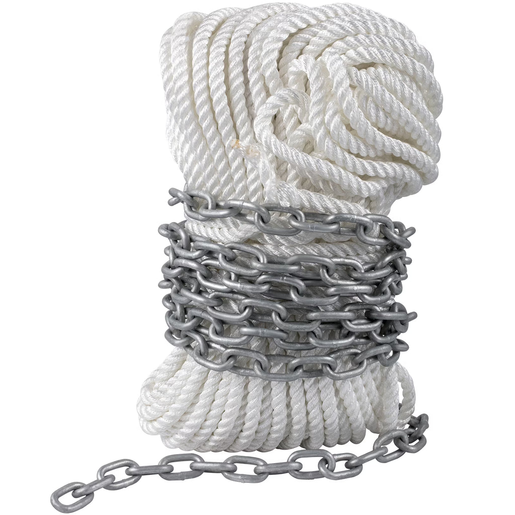 Boat Anchor Chain 15' x 5/16" Galvanized Chain with 1/2" x 200' Nylon Rope N139