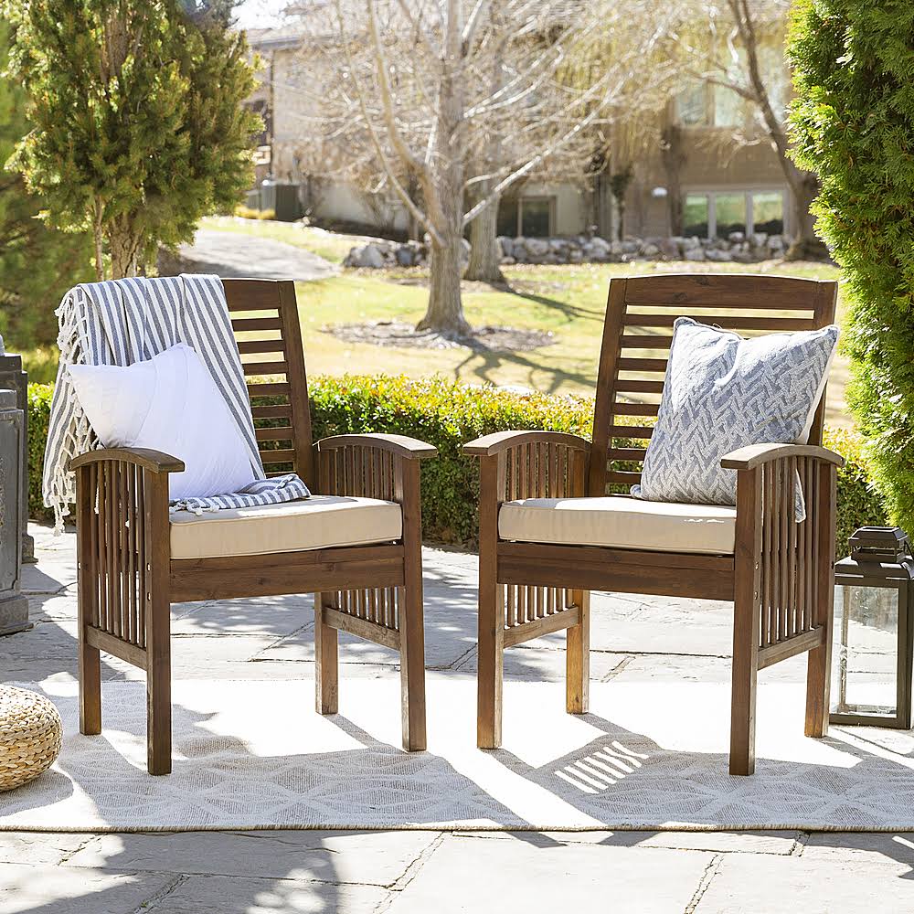 Dark Brown Acacia Wood Patio Chairs, Set of 2 J52692