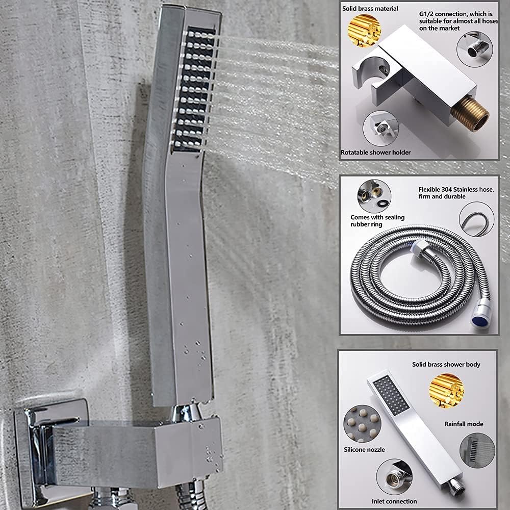 Chrome Wall Mounted LED Rain Shower System with Thermostatic Valve Combo Set W22488