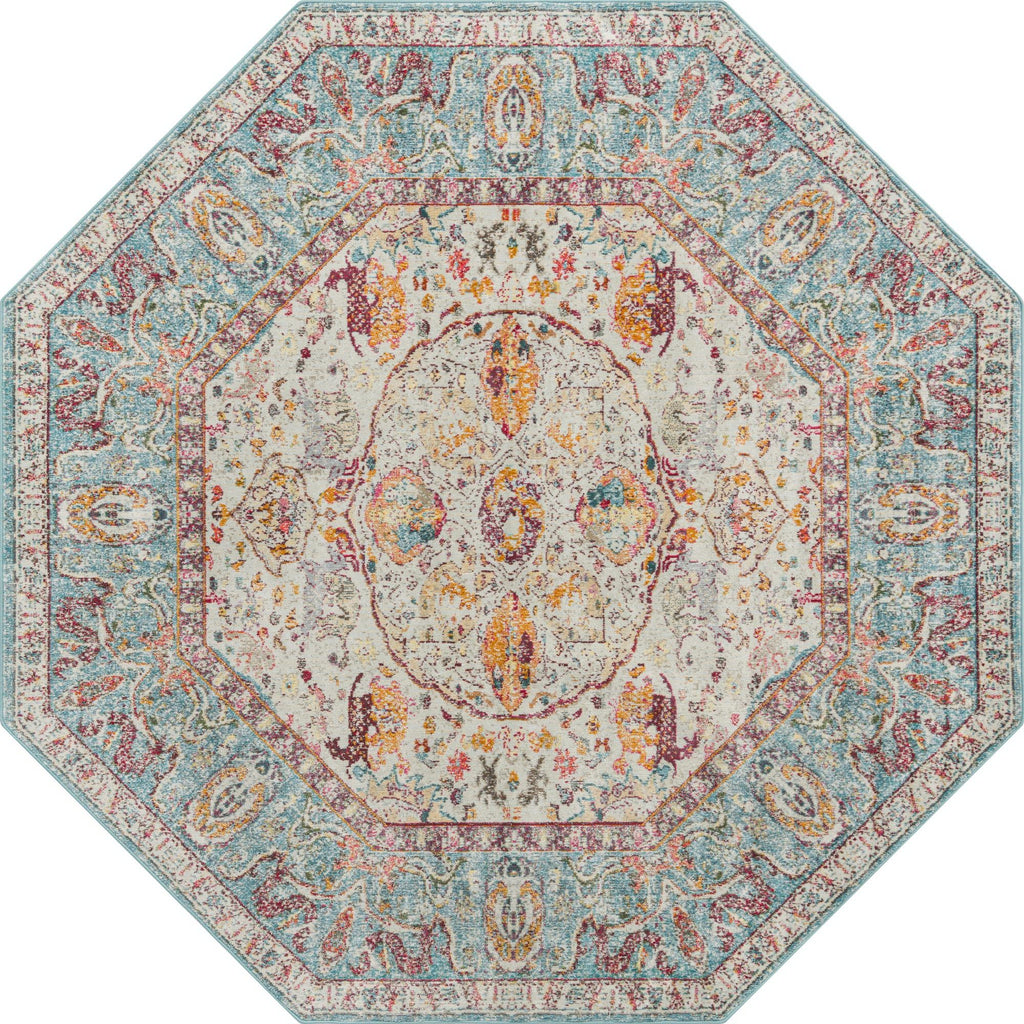 Light Blue/Cream Octagon Rug N2495