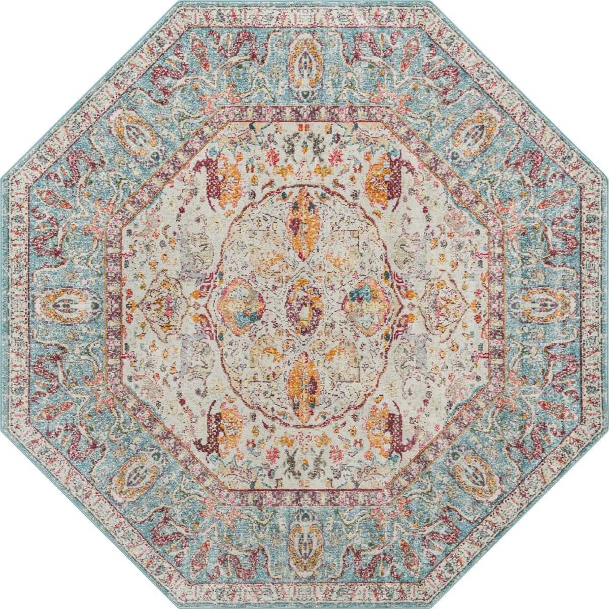 Light Blue/Cream Octagon Rug N2495