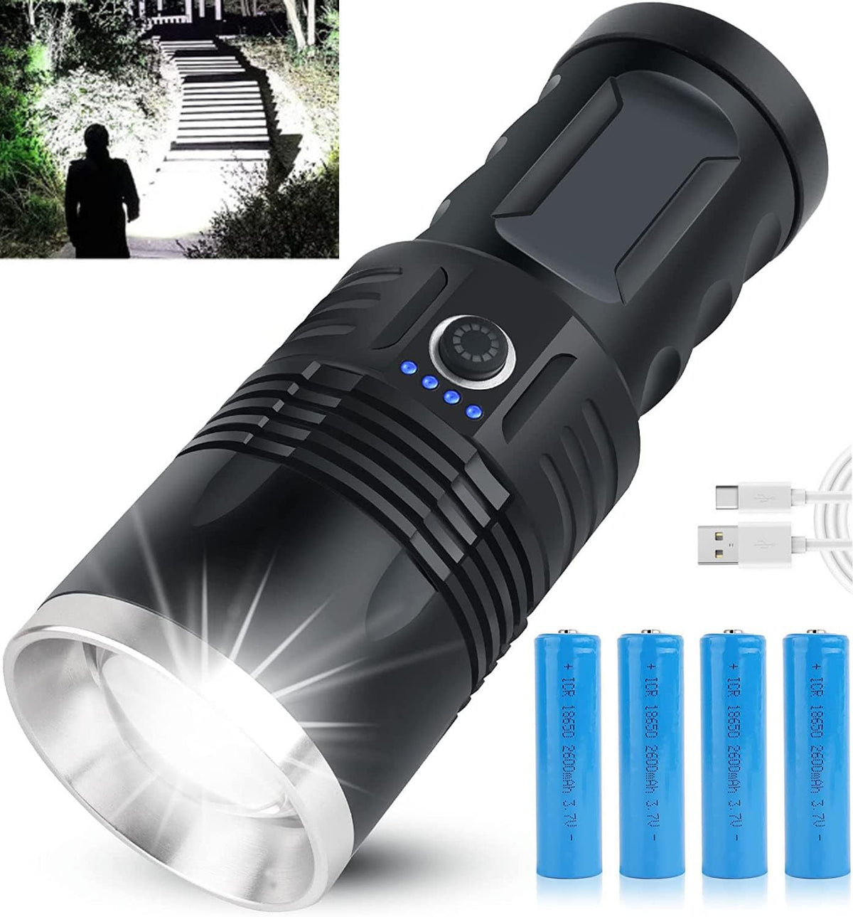 90000 Lumen Waterproof LED Rechargeable Flashlight B9570