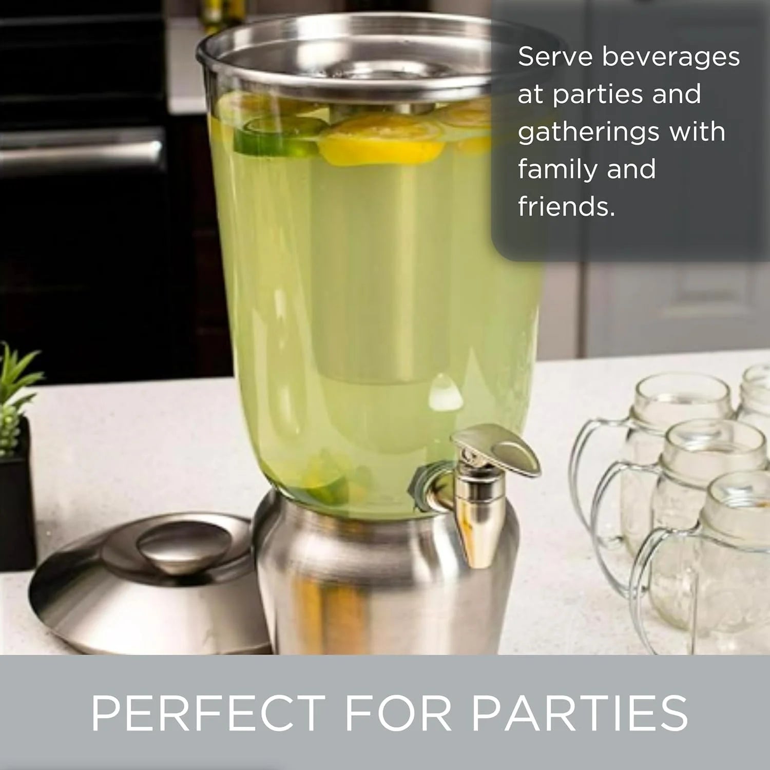 Stainless Steel Beverage Dispenser With Ice Container, Stand & Spigot P79567
