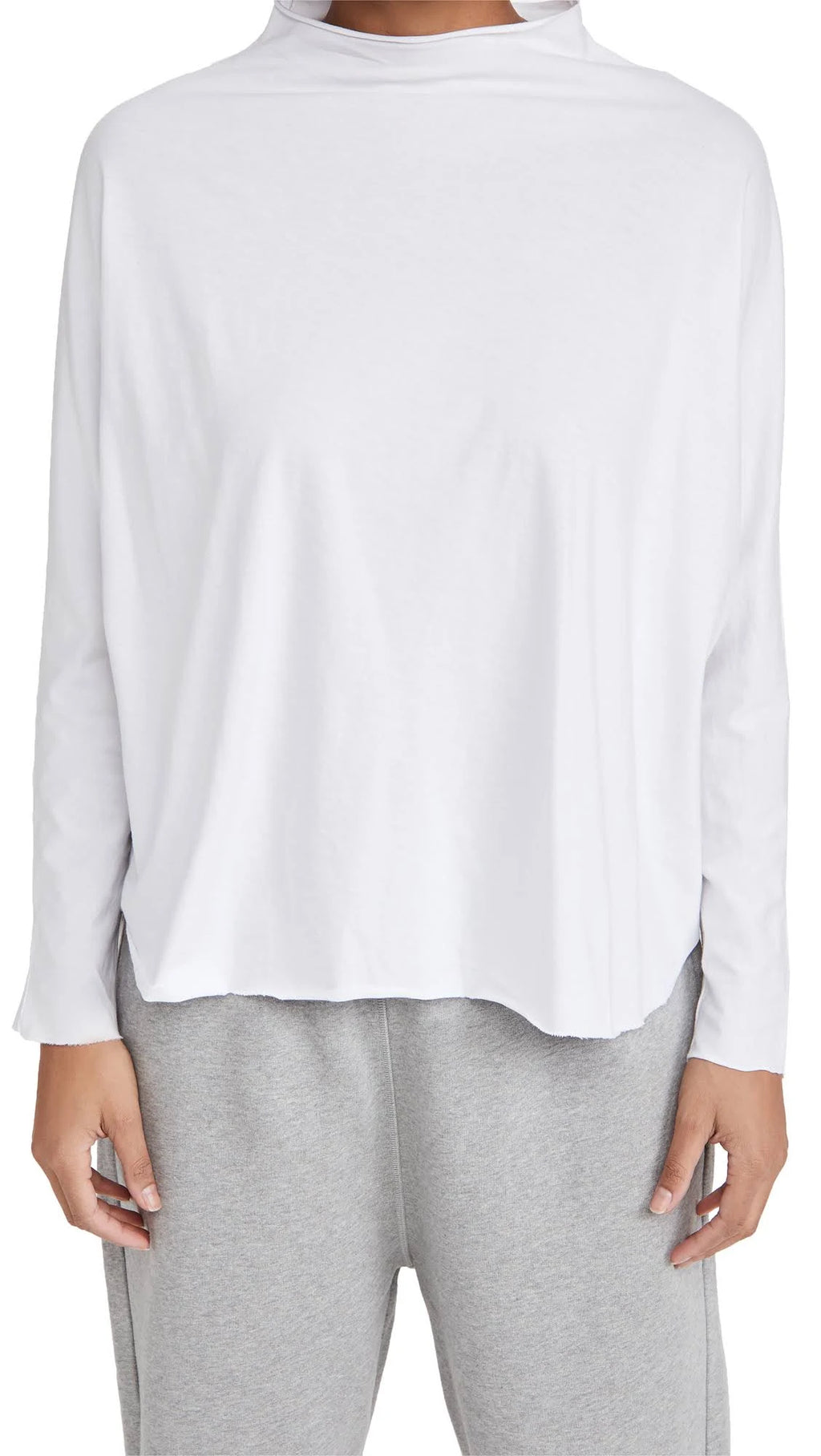 White Long-Sleeve Funnel Neck Capelet Tee A69334
