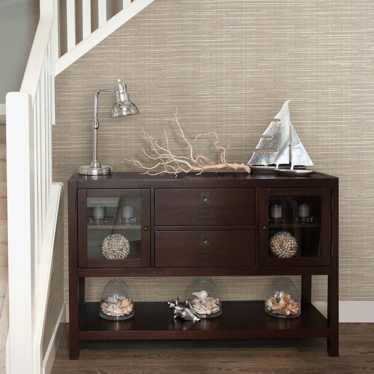 Beige Faux Grasscloth Wallpaper Y15828