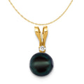 14K Yellow Gold Black Akoya Cultured Pearl Diamond Pendant Charm with Rope Chain Necklace 20'' C533