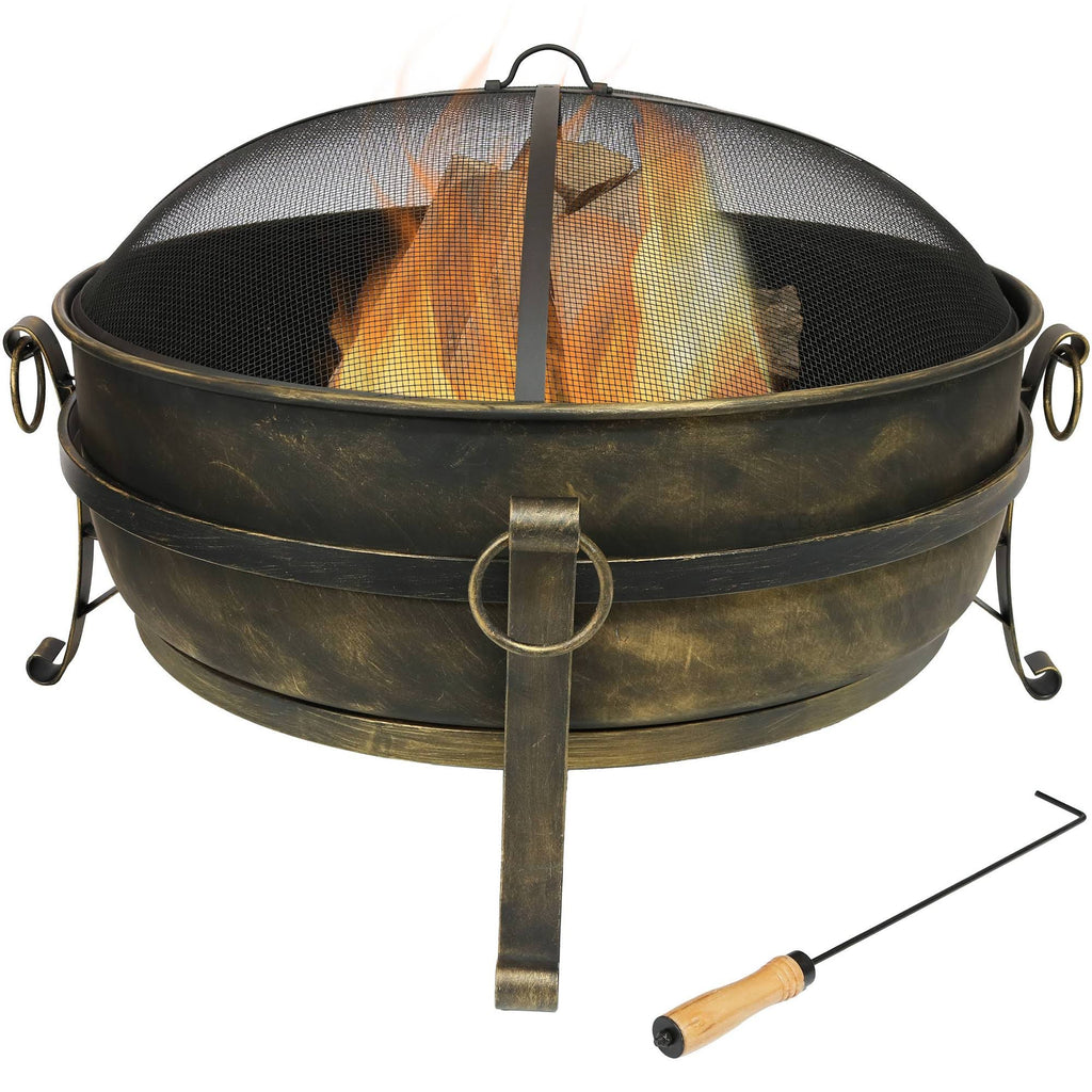 Steel Cauldron Fire Pit with Spark Screen, 34-Inch D73683