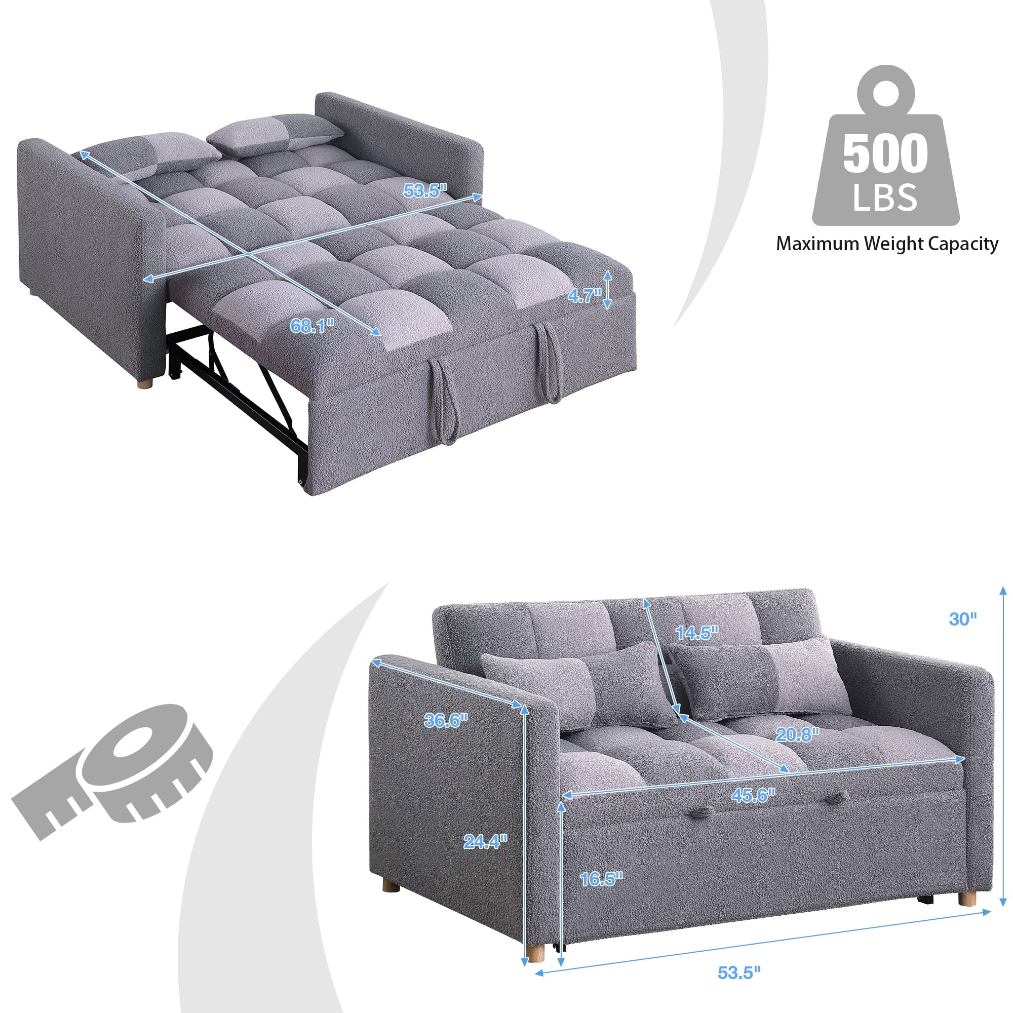 Gray Convertible Sofa Bed Couch M704