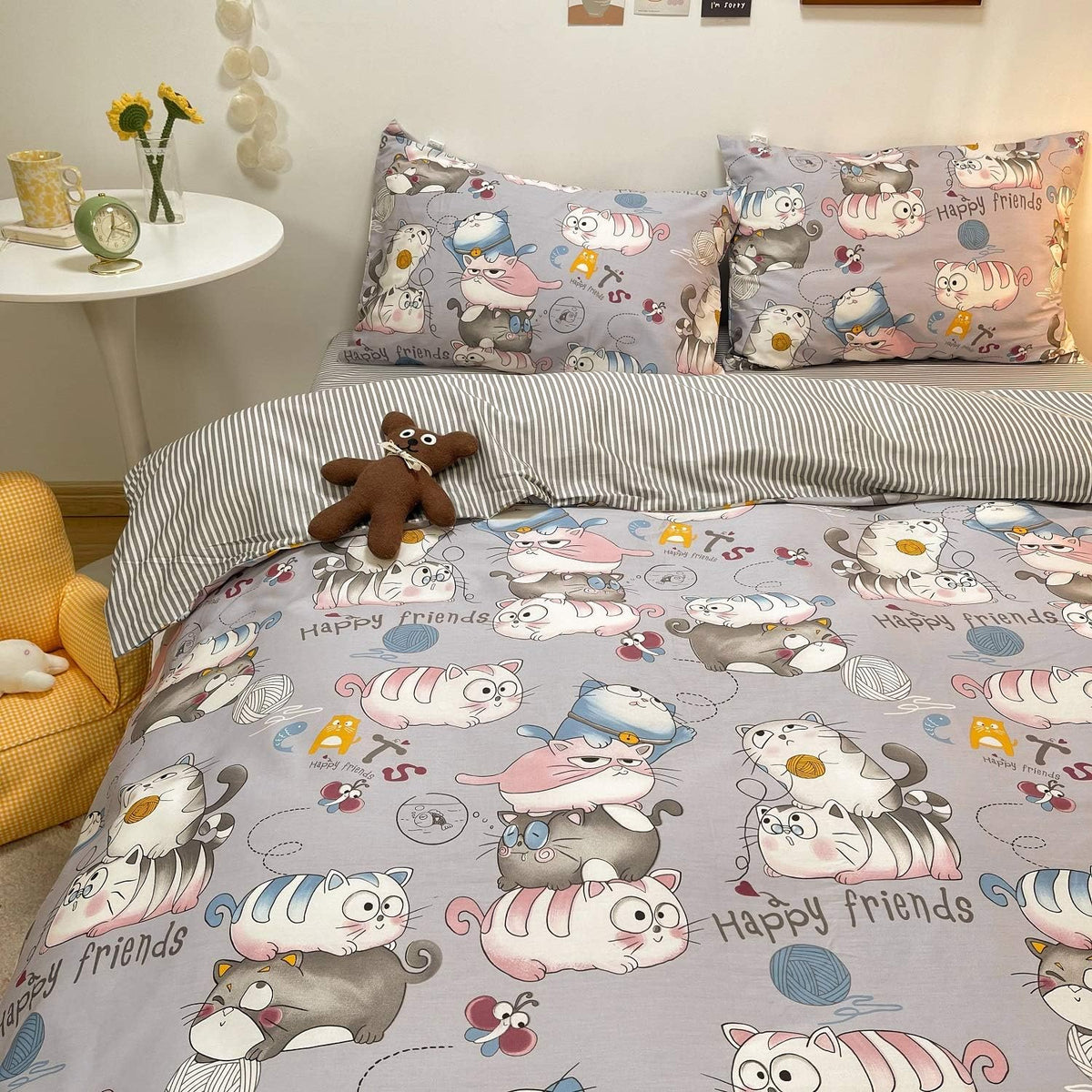 Red Floral 100% Cotton Kids Twin Duvet Cover Set with Zipper E4471
