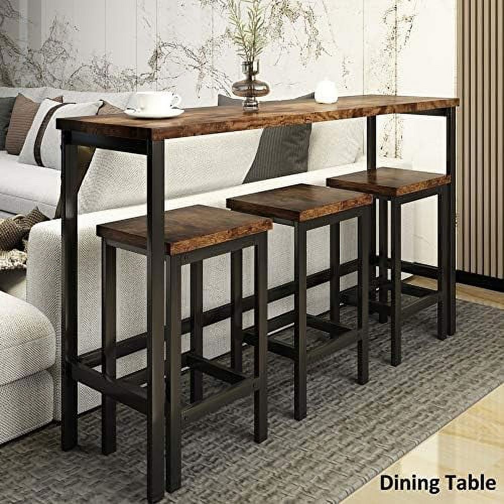 4-Piece Counter Height Dining Table Set with 2 Drawers and 3 Leather Padded Stools U35044