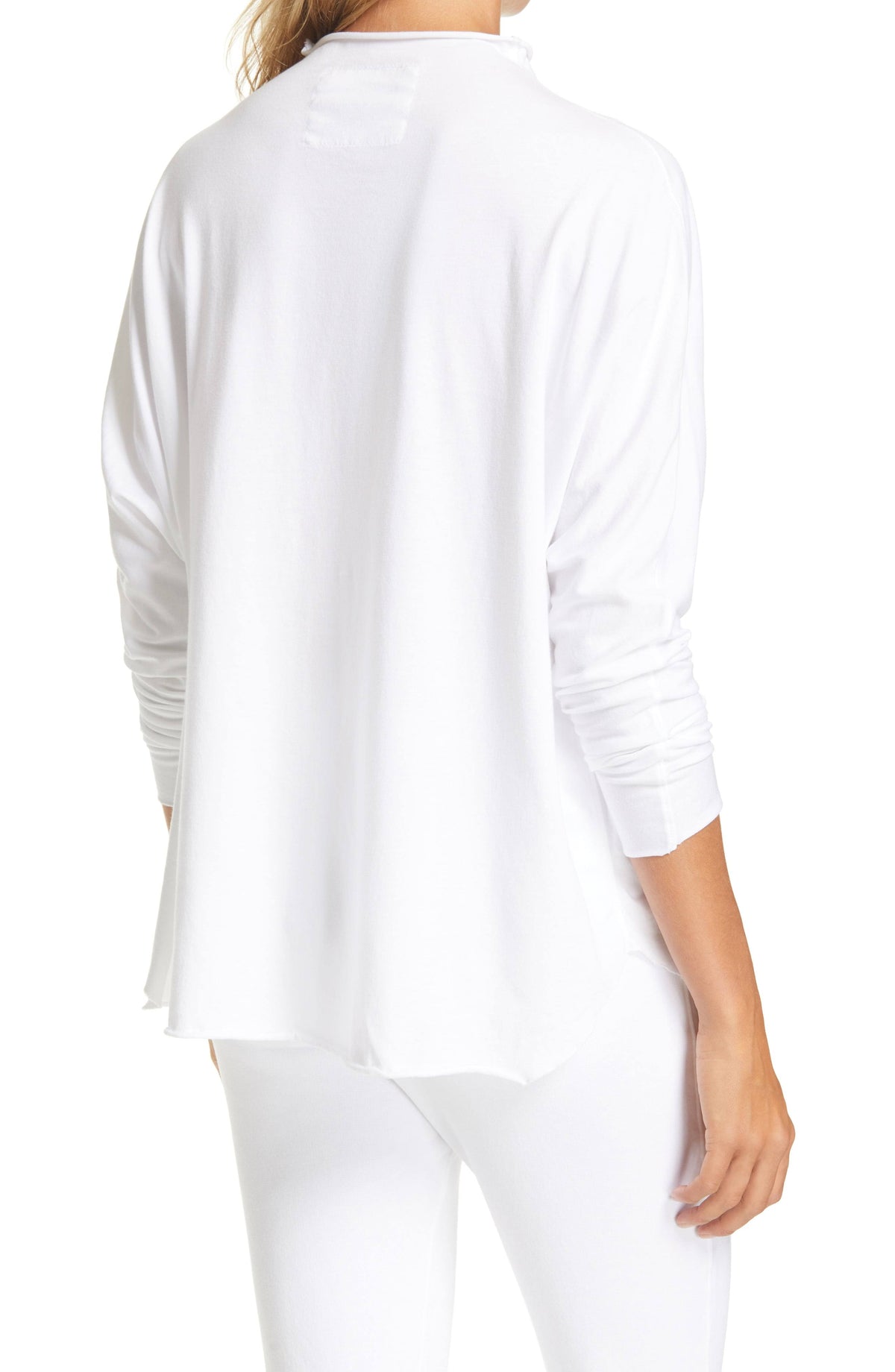 White Long-Sleeve Funnel Neck Capelet Tee A69334