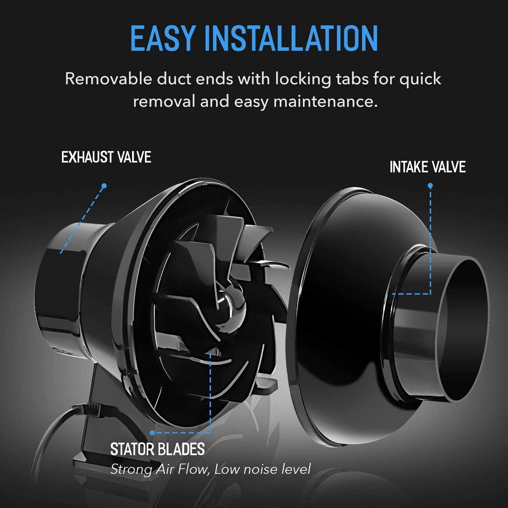4 Inch 195 CFM Inline Vent Blower with Carbon Filter and 8 Feet Ducting Combo Q9161