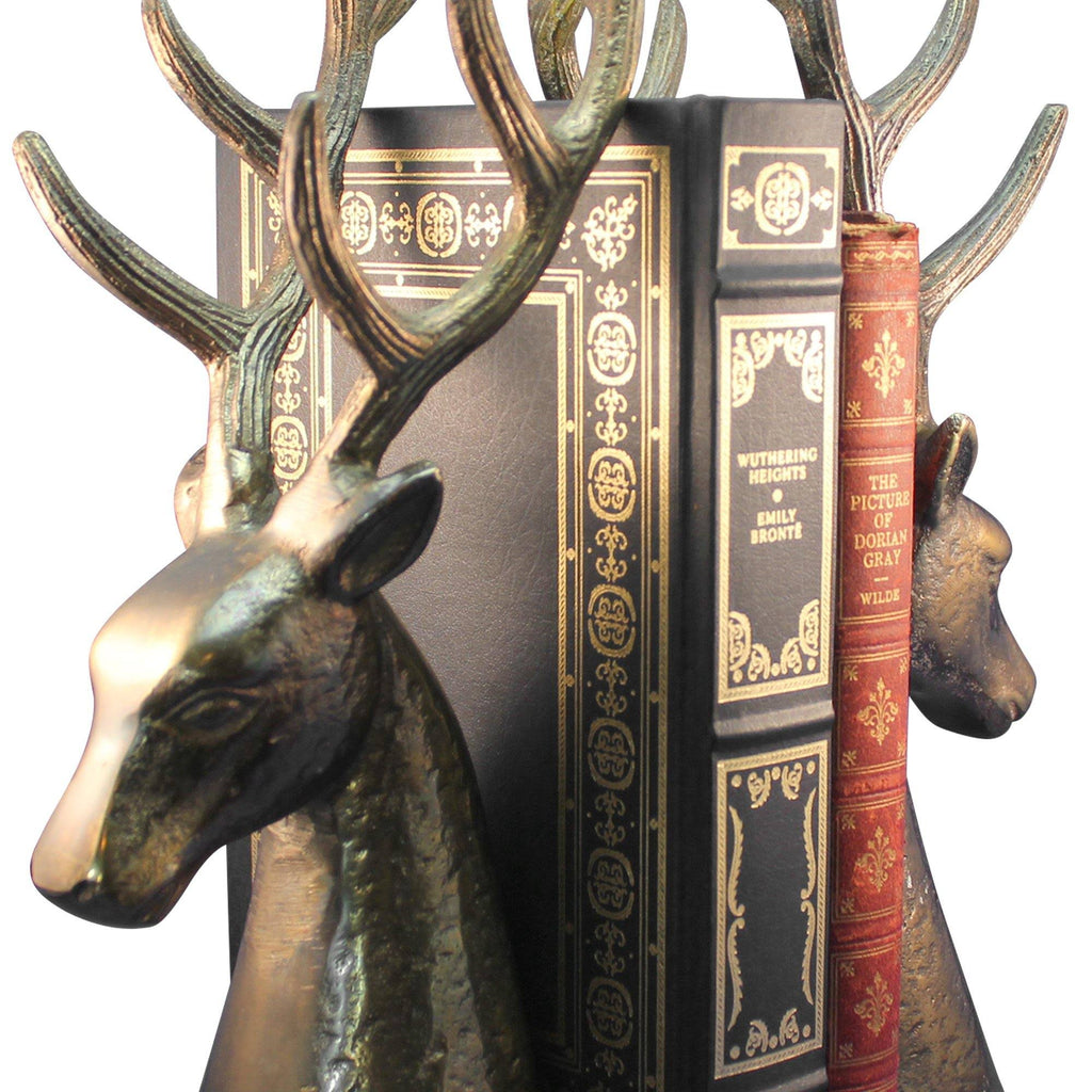 Bronze Tone Solid Metal Deer Head Bookends Pair M126