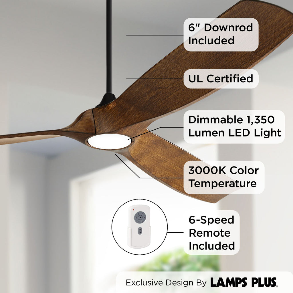 70" Black Koa Damp Rated Indoor Outdoor Ceiling Fan with Dimmable LED Light Remote E85618