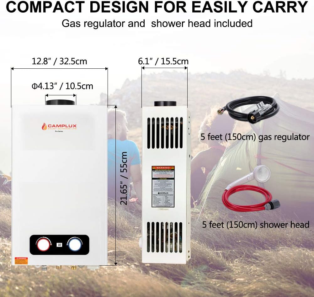 Tankless Propane Water Heater, Outdoor Portable Gas Water Heater, White X336