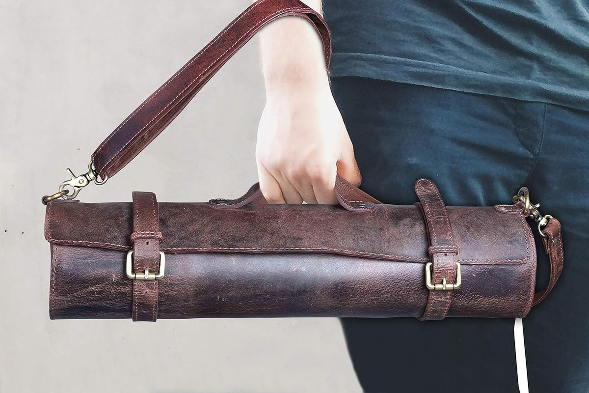 Black Buffalo Leather Knife Roll Set I989484