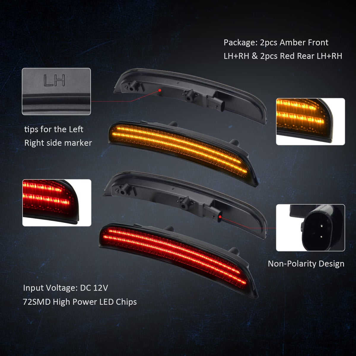 Smoke Lens LED Side Marker Light Kit, Pack of 4 D29820