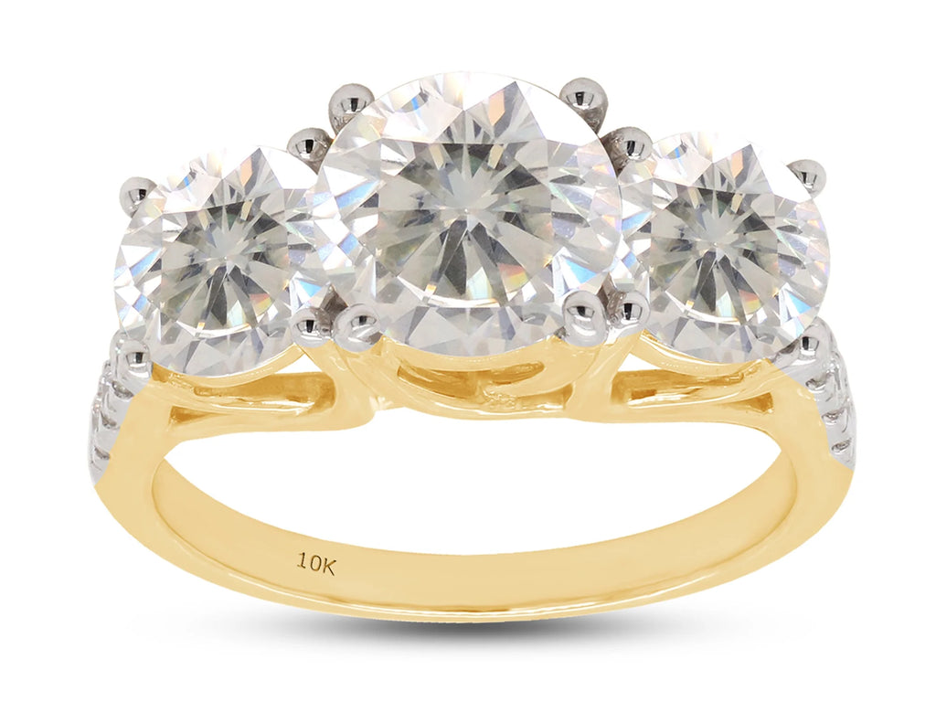 10K Solid Yellow Gold 3 Stone Moissanite Engagement Ring C8782