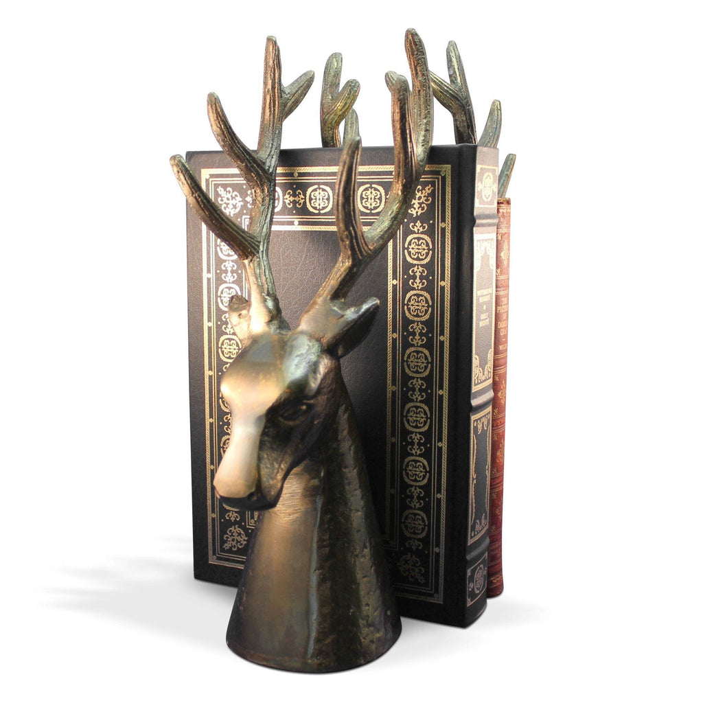 Bronze Tone Solid Metal Deer Head Bookends Pair M126