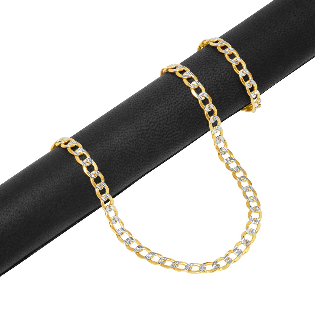 14k Yellow Gold Cuban Chain Diamond Cut Two Tone Bracelet K8525