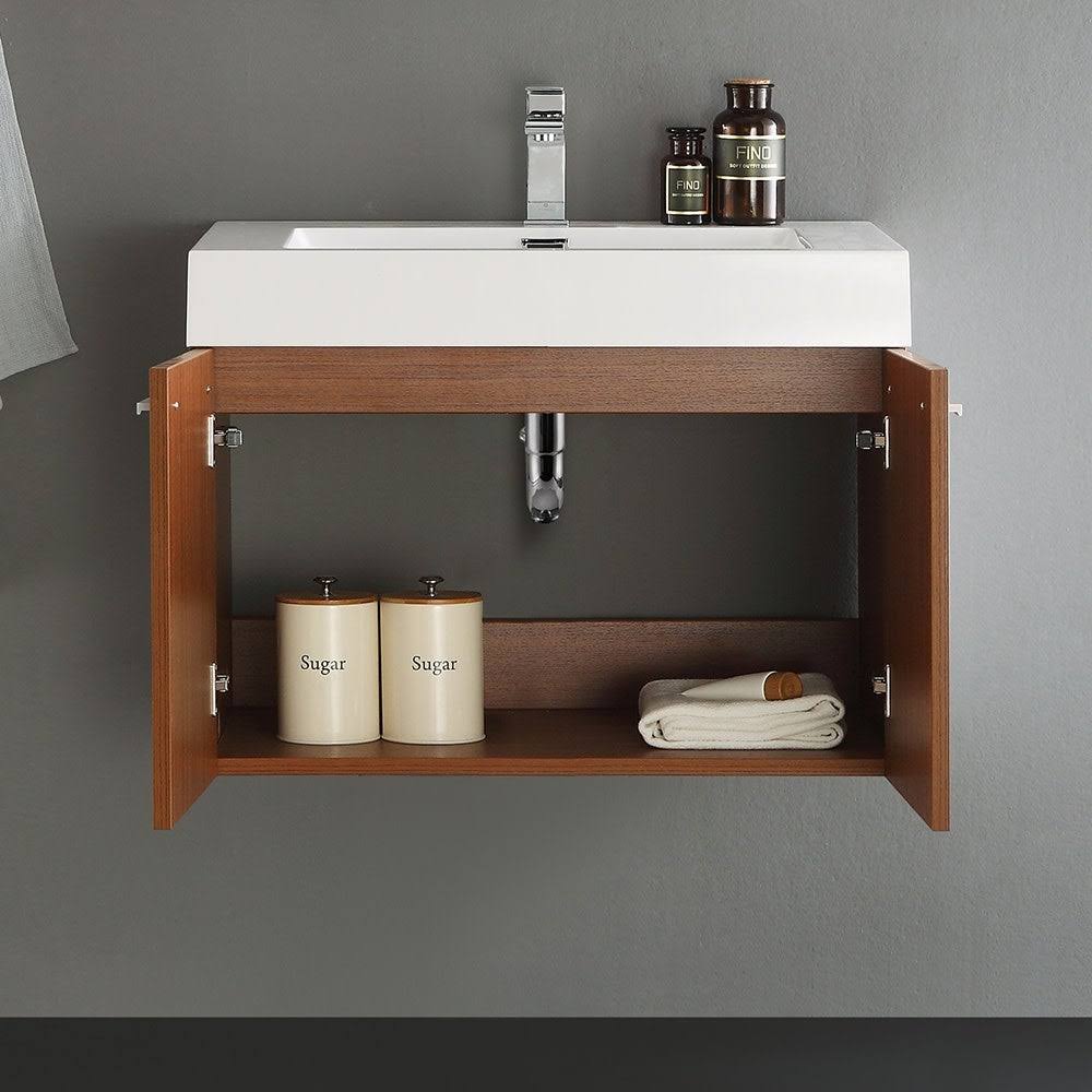 White 30x22 Wall Hung Bathroom Cabinet with Integrated Sink I6413