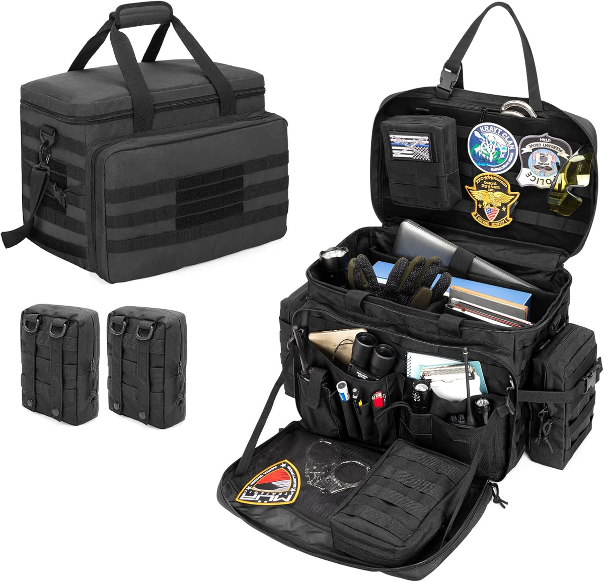 Black Patrol Duty Bag with 2 Detachable MOLLE Pouches & Laptop Layer M825275