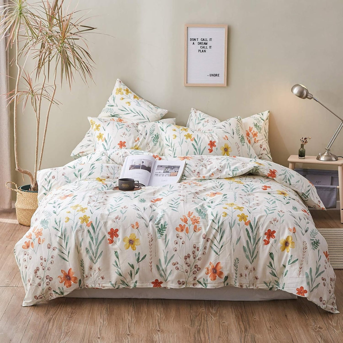 Red Floral 100% Cotton Kids Twin Duvet Cover Set with Zipper E4471