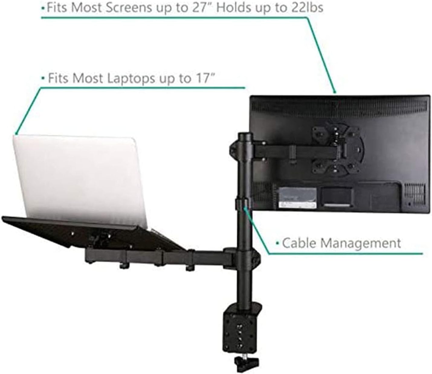 Single LCD Monitor Desk Mount with Extra Laptop Tray, Black, Pack of 2 A19978