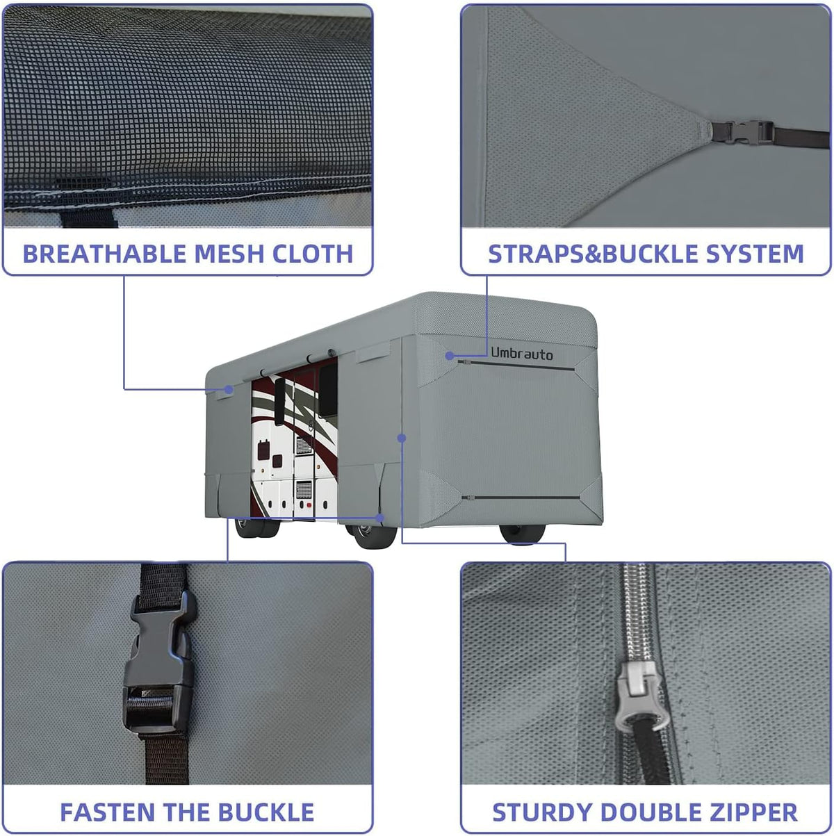 RV Cover for 37' to 40' Motorhome with 2Pcs Extra Straps K78913