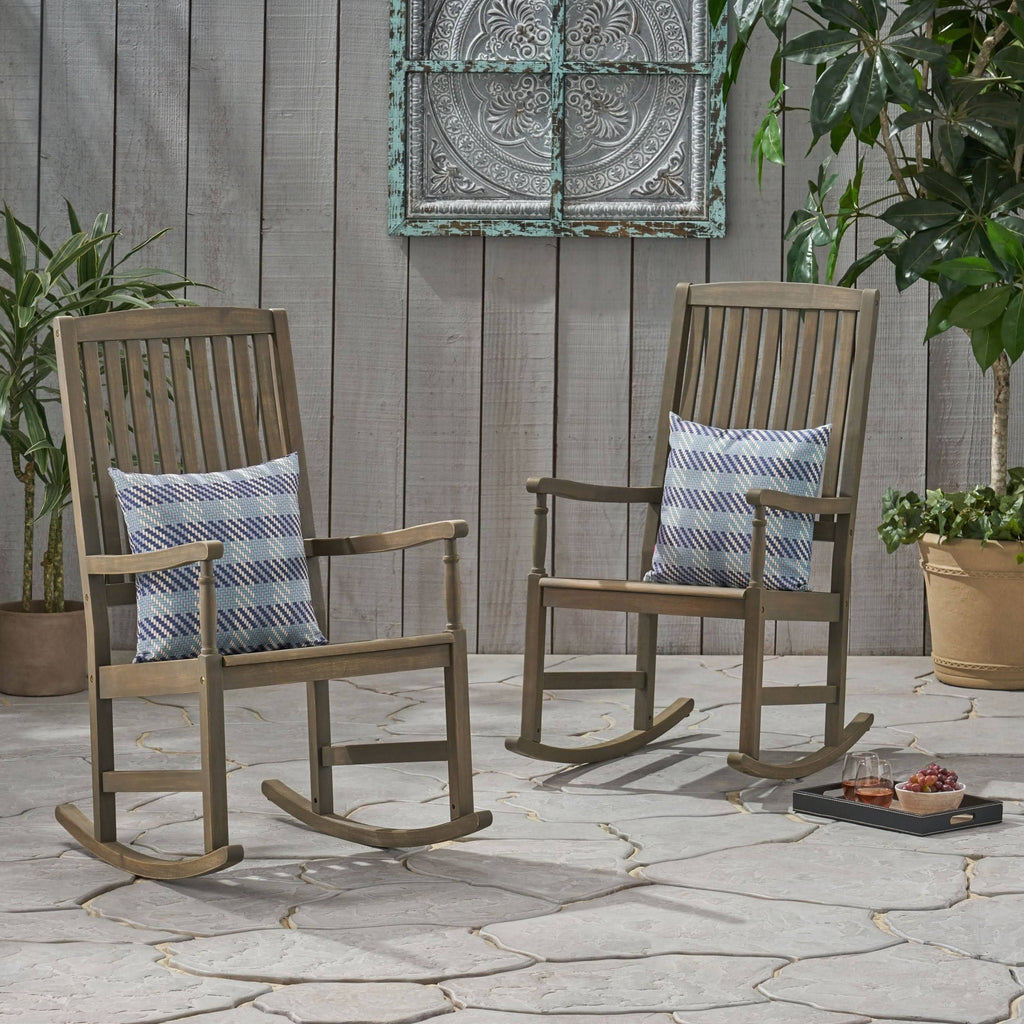 2pk Acacia Wood Rocking Chair Gray I48925